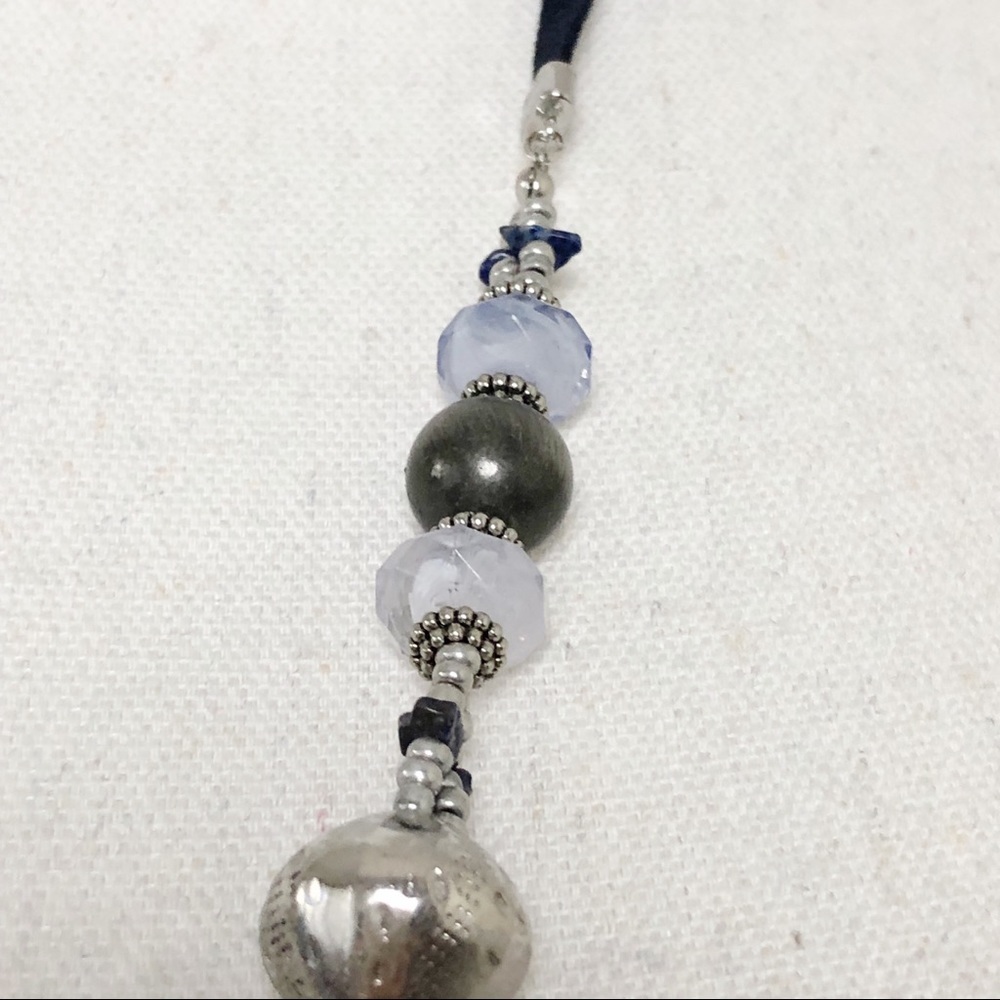 NWT CHICO’S Boho Lavender jewels with Gun Metal Beads Long Tassel Necklace - Picture 5 of 16